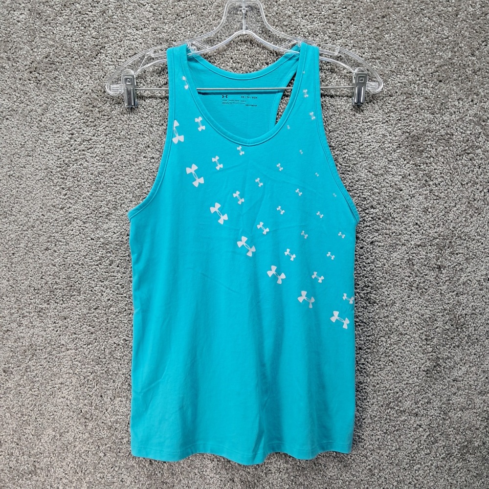 Under Armour Womens HeatGear Loose Fit Racerback Tank Top Blue XS Logo Print